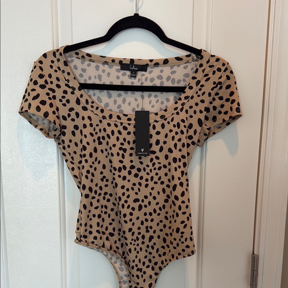 Lulu's Tan and Black Polka Dot Bodysuit